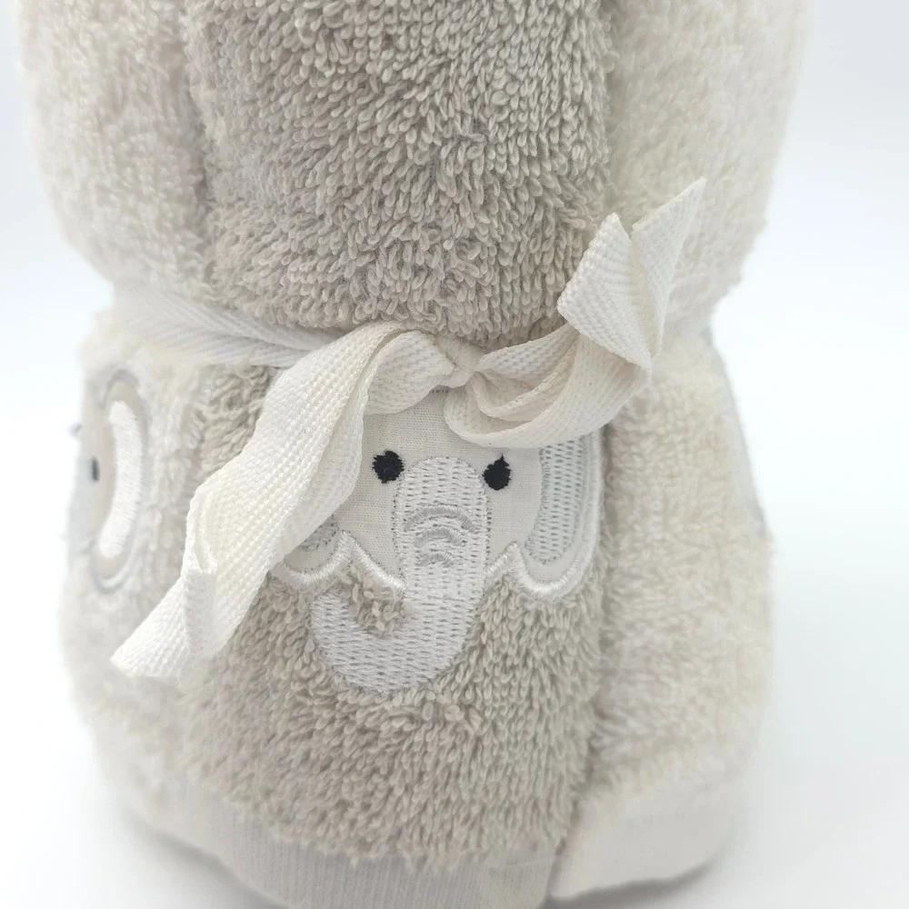 Elephant Washcloth 6Pk Cotton Grey White Embroidered Bath Set Plush Towel New